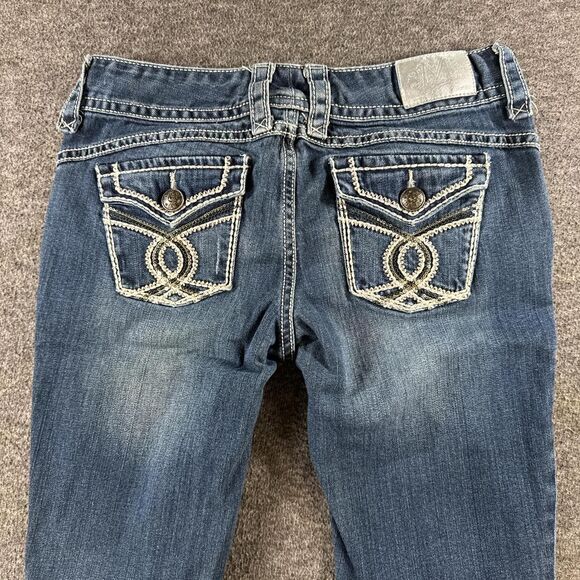 Vintage Faded Distressed Boot Cut Miss Me Jeans Rhinestone Bling 2000s Y2K 9/10 - Picture 7 of 8